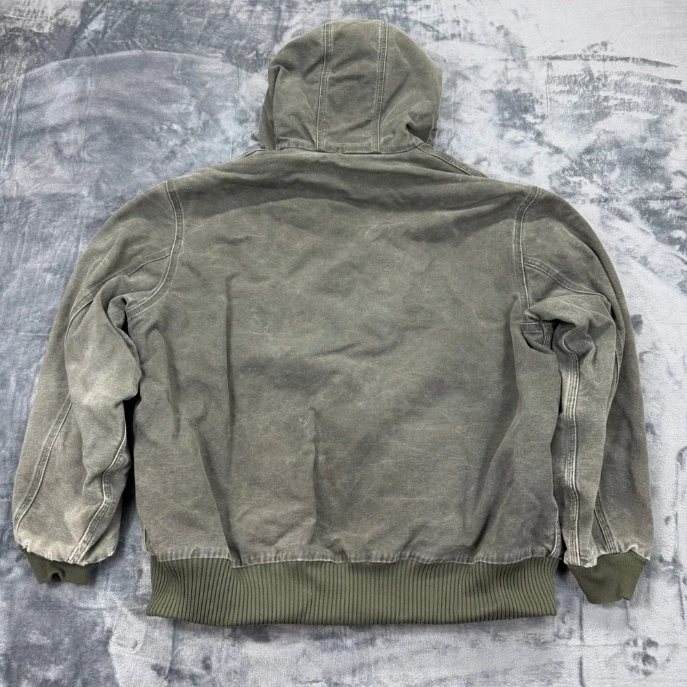 VTG Carhartt J130 MOS Fade Distressed Moss Green Jacket Mens XL Quilt Lined Hood
